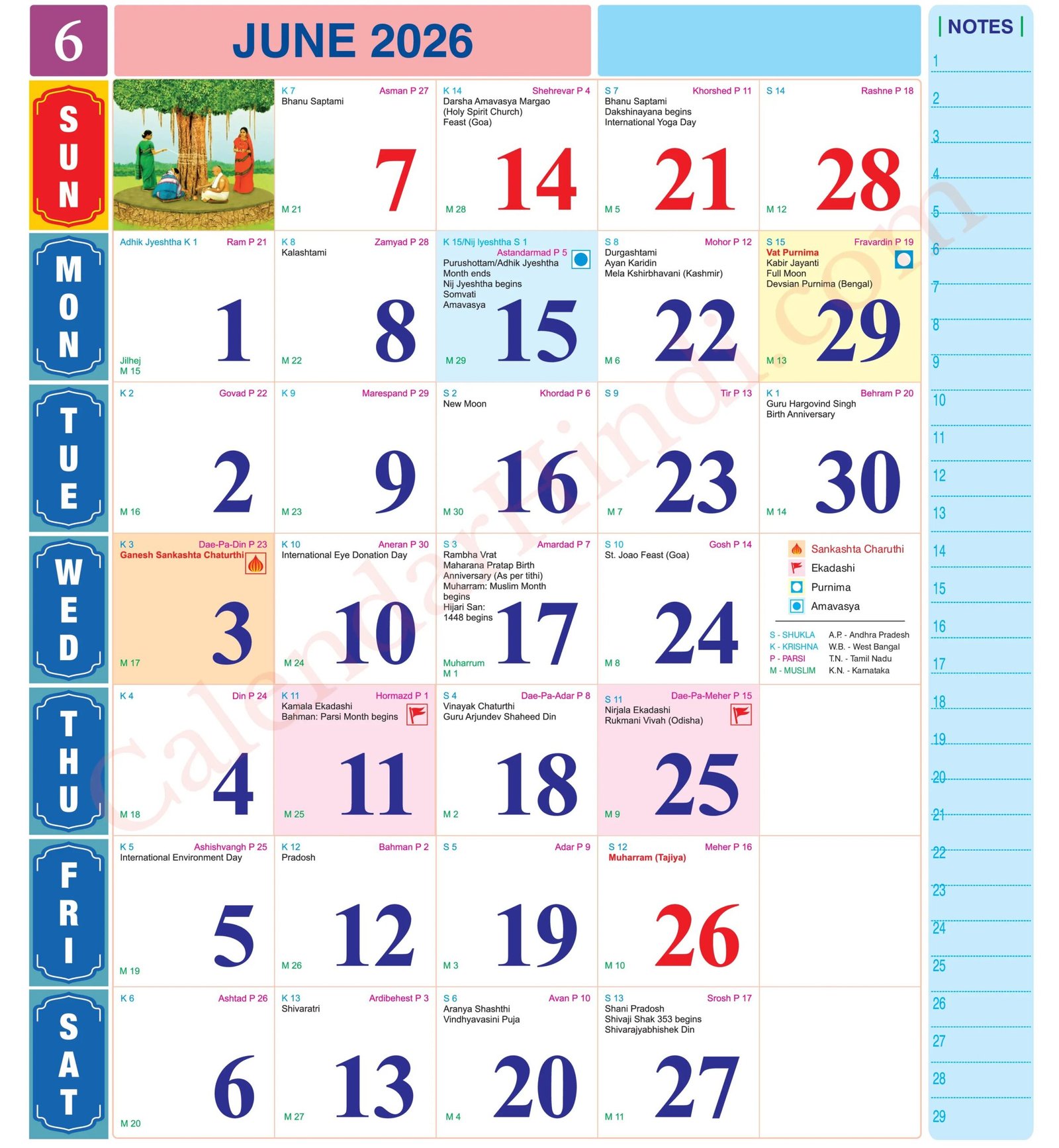 June 2026 Tithi Calendar
