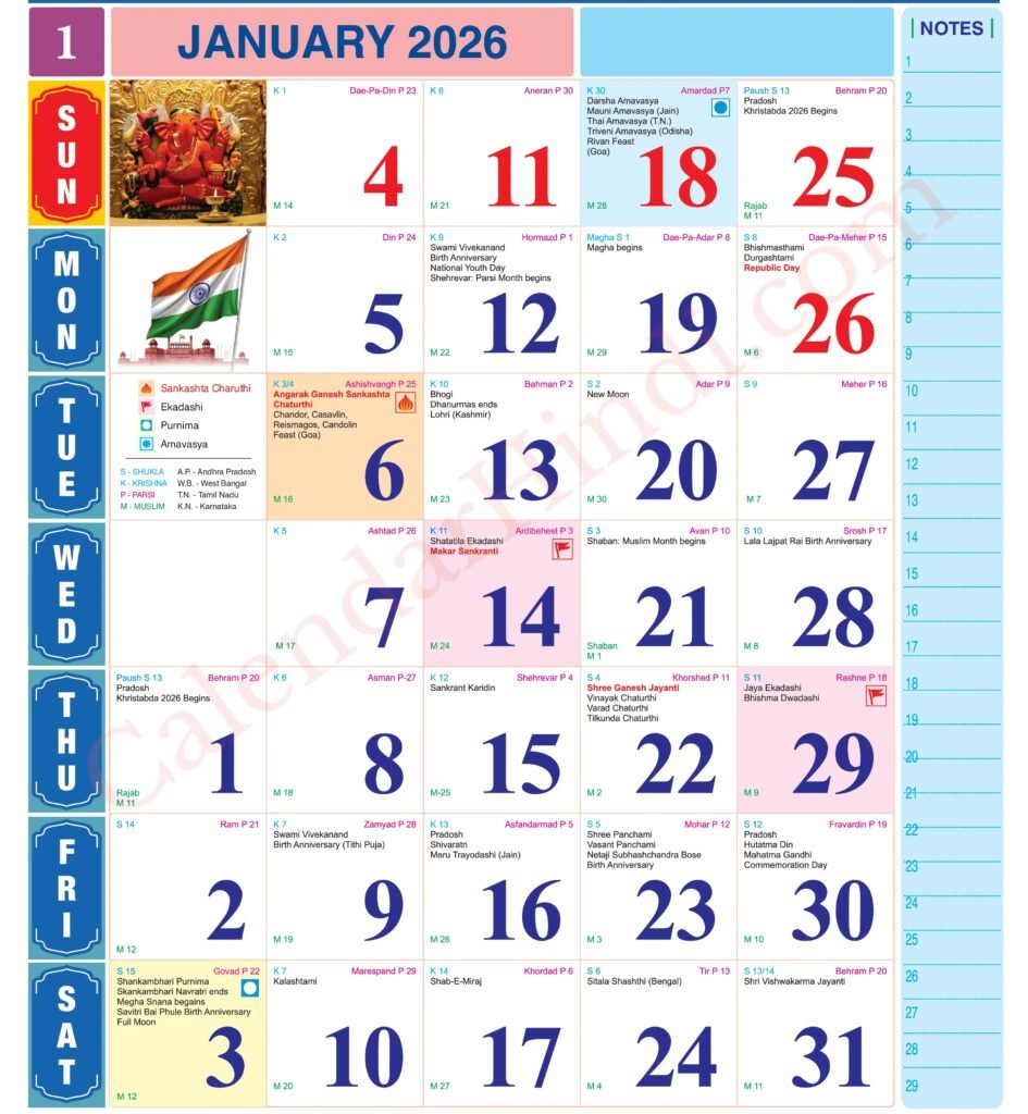 2026 Tithi Calendar